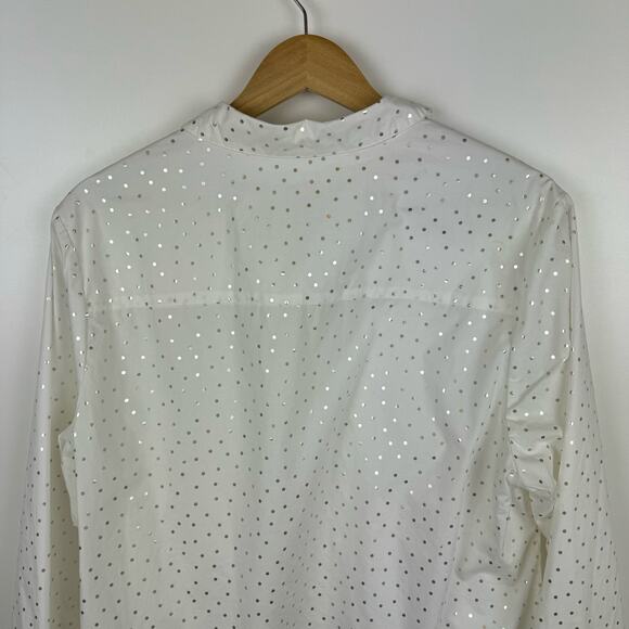 Boden Womens the Classic Shirt Button Up in White and‎ Silver Polka Dot Sz 16 - Picture 4 of 10